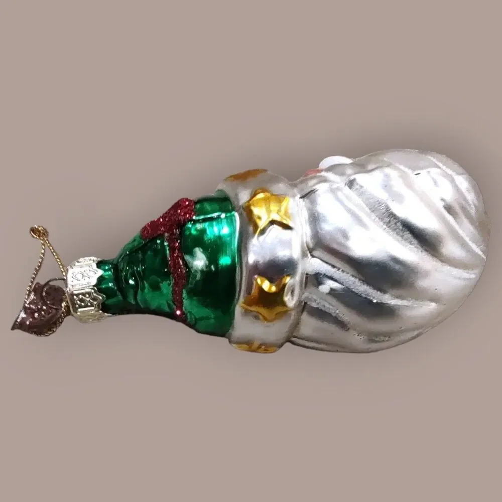 Blue Eyed Green Hat Santa Christmas Ornament Hand Blown Glass Thomas Pacconi 02